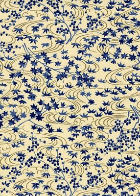 Chiyogami paper 939C 19 1/2"x26"- Blue flowers on ivoire background