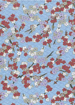 Chiyogami paper 1049C 19 1/2 Chiyogami paper 1049C 19 1/2"x26"- Pink and burgundy flowers on light blue background