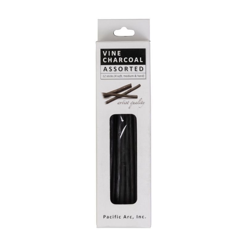 Vine charcoal - Assorted hardness (4 of each) - 12 sticks - Pacific arc