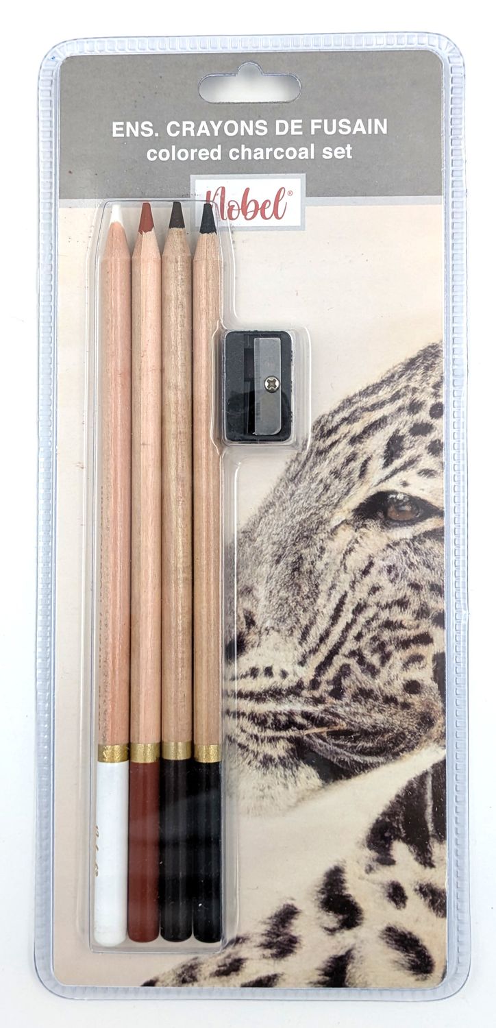 Ens. de 4 Crayons fusain avec aiguise crayon NB 705-S4 Nobel