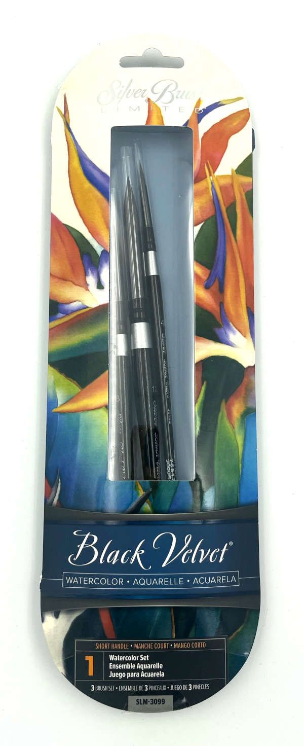 Black Velvet Watercolour Round brushes set of 3 Silver brush