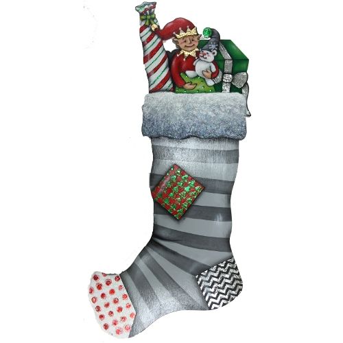 Christmas stocking Elf with his teddy bear