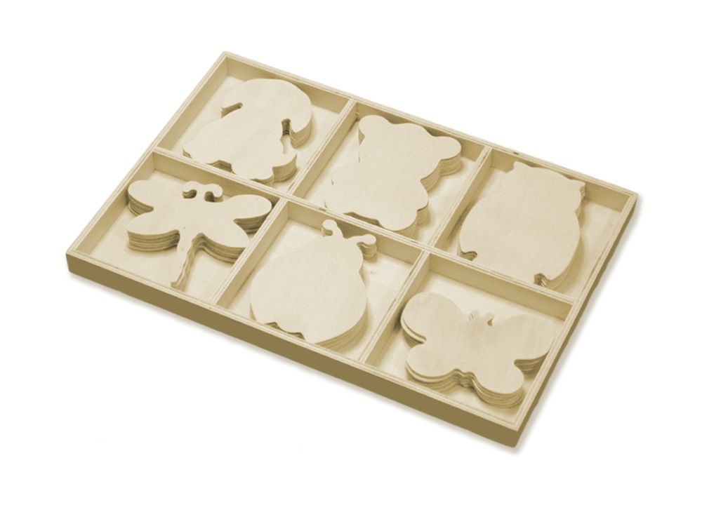 Wooden Animal Shapes, 36 Pieces in a box