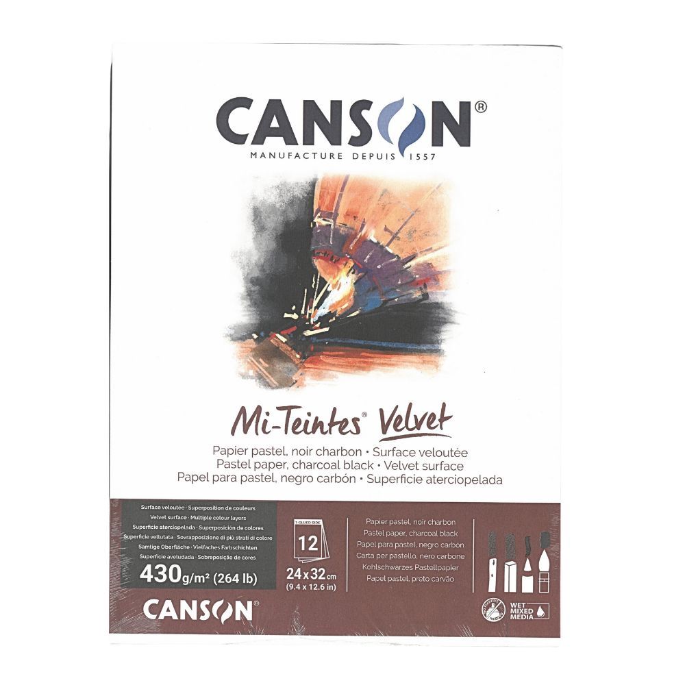 Canson Mi-Teintes Velvet Pastel Noir charbon 9X12 (12 feuilles)