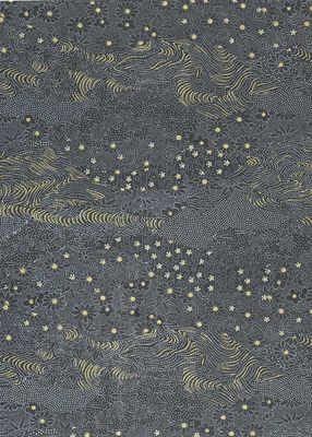 Chiyogami paper 93C 9 Chiyogami paper 93C 9"x12" - Grey background with white, dark grey and yellow flowers with yellow waves