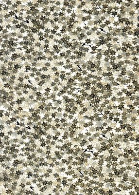 Chiyogami paper 348C 9 Chiyogami paper 348C 9"x12" - Botanical motifs with star-shaped leaves in grey, black and gold on a white background