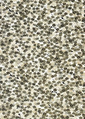 Papier Chiyogami 348C 9"x12" - Motifs botaniques avec des feuilles en forme d'étoiles tons de gris, blanc sur fond blanc avec du doré