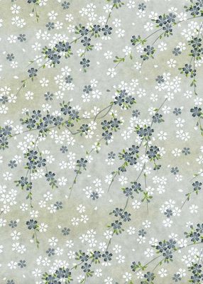 Chiyogami paper 812C 9 Chiyogami paper 812C 9"x12" - Floral patterns featuring white and gray flowers with green foliage on a white and ivory background.