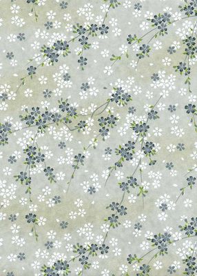 Papier Chiyogami 812C 9 Papier Chiyogami 812C 9"x12" - Motifs floraux avec fleurs blanches et grises avec feuillage vert sur fond blanc et ivoire