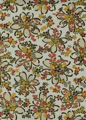 Papier Chiyogami 757C 9 Papier Chiyogami 757C 9"x12" - Motifs botaniques et contemporain avec feuillage orangé, blanc, vert, brun sur fond gris