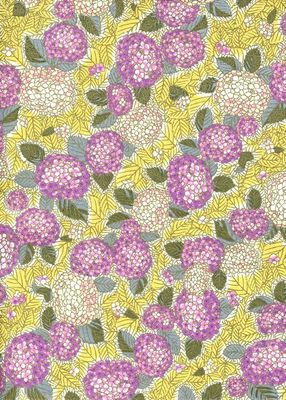 Chiyogami Paper 989C 9 Chiyogami Paper 989C 9"x12" - Floral pattern with large pink and white flowers and green and blue-grey foliage on a yellow foliage background