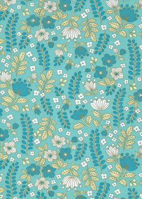 Chiyogami paper 1051C 9 Chiyogami paper 1051C 9"x12" - Contemporary floral pattern with white and blue flowers and yellow and blue foliage on a turquoise background