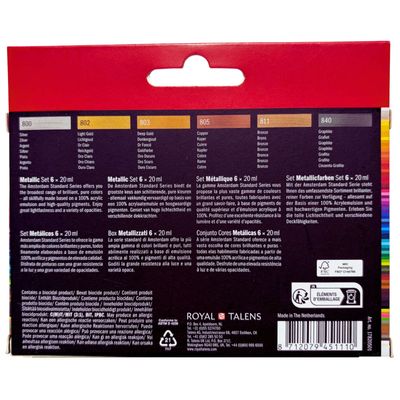 Ens. Peinture acrylique standard Amsterdam métallique 6x20ml