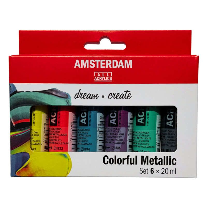 Ens. Peinture acrylique standard Amsterdam métallique colorée 6x20ml Ens. Peinture acrylique standard Amsterdam métallique colorée 6x20ml