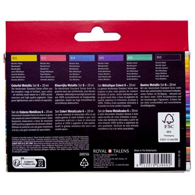 Ens. Peinture acrylique standard Amsterdam métallique colorée 6x20ml