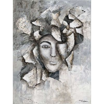 Tableau Femme aux papiers (cadre inclus)