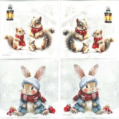 Serviettes de table - Famille Écureuil et Lapin (total de 10)
