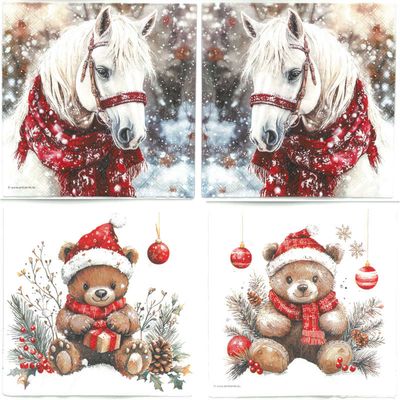 Serviettes de table - Ourson avec cadeau et Cheval (total de 10)