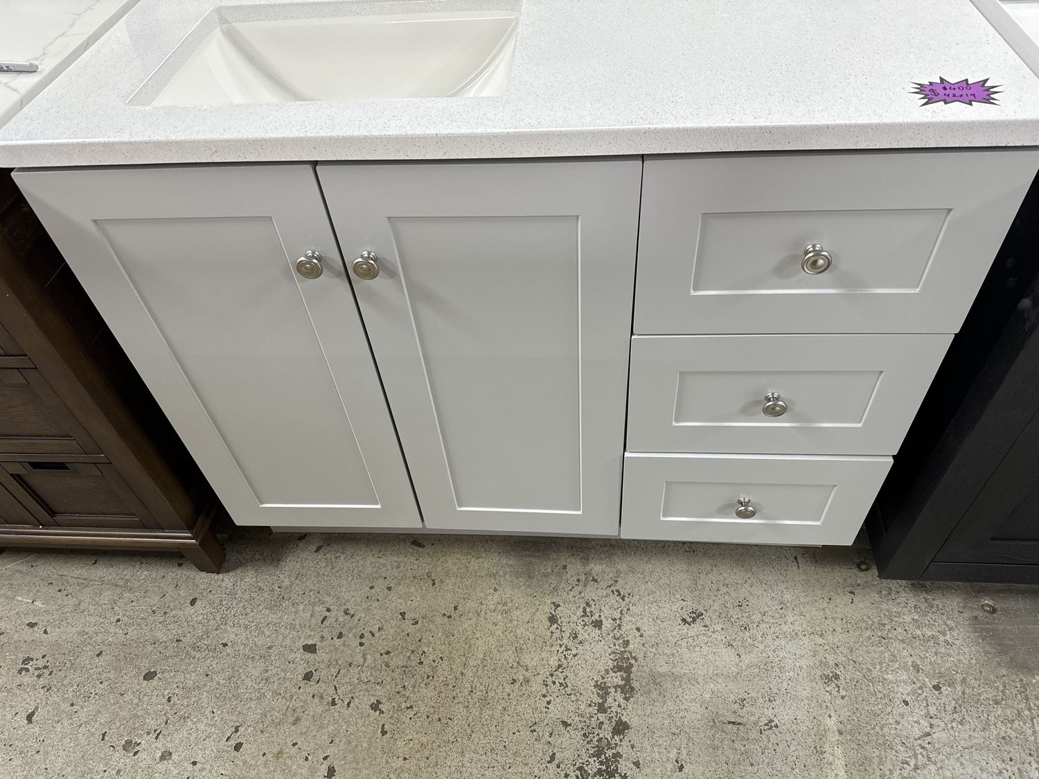 42x19 gray bathroom vanity with gray top and sink