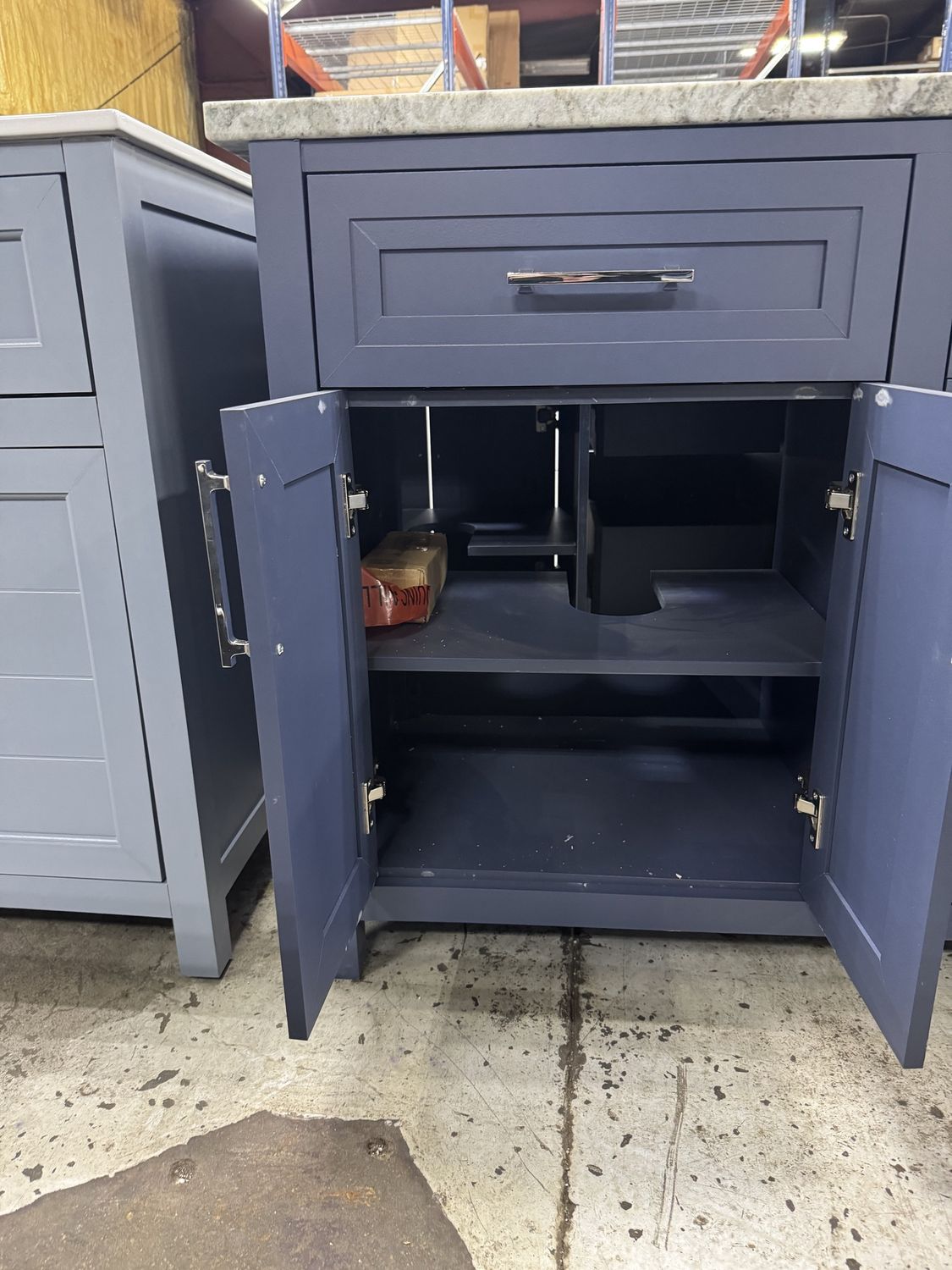 60in. X 19in. Navy blue bathroom vanity with top and double sink