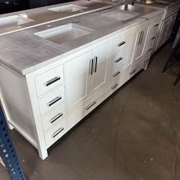 NEW 84 in x 22 in luxora bathroom vanity cabinet with custum made leather touch marble top