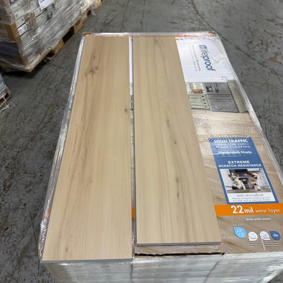 Lifeproof Meadowlark Maple 22 mil waterproof vinyl flooring 9.56” wide x 48” long planks