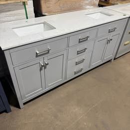 New 72 in x 22 in gray vanity cabinet with double sink engineered marble top