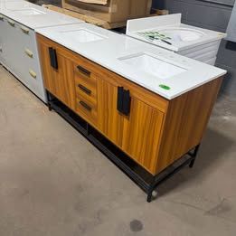 New Elegant Decor Eugene 60&quot; Aluminum and MDF Double Bathroom Vanity in Teak