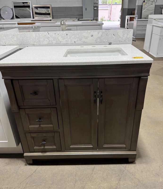 Naples Distressed Grey 36 in. X 22 in. Bathroom Vanity With Carrara Marble Top
