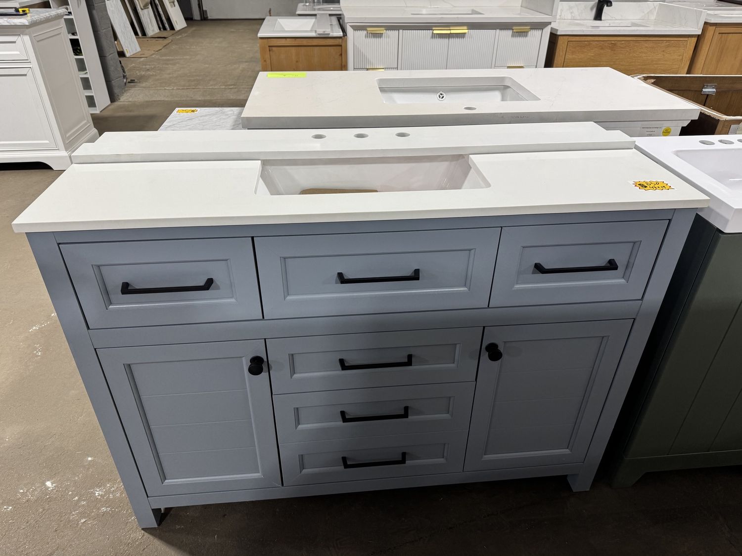 Hanna 48 in. X 19 in.  Spruce Blue Bath Vanity with White Engineered Stone Top