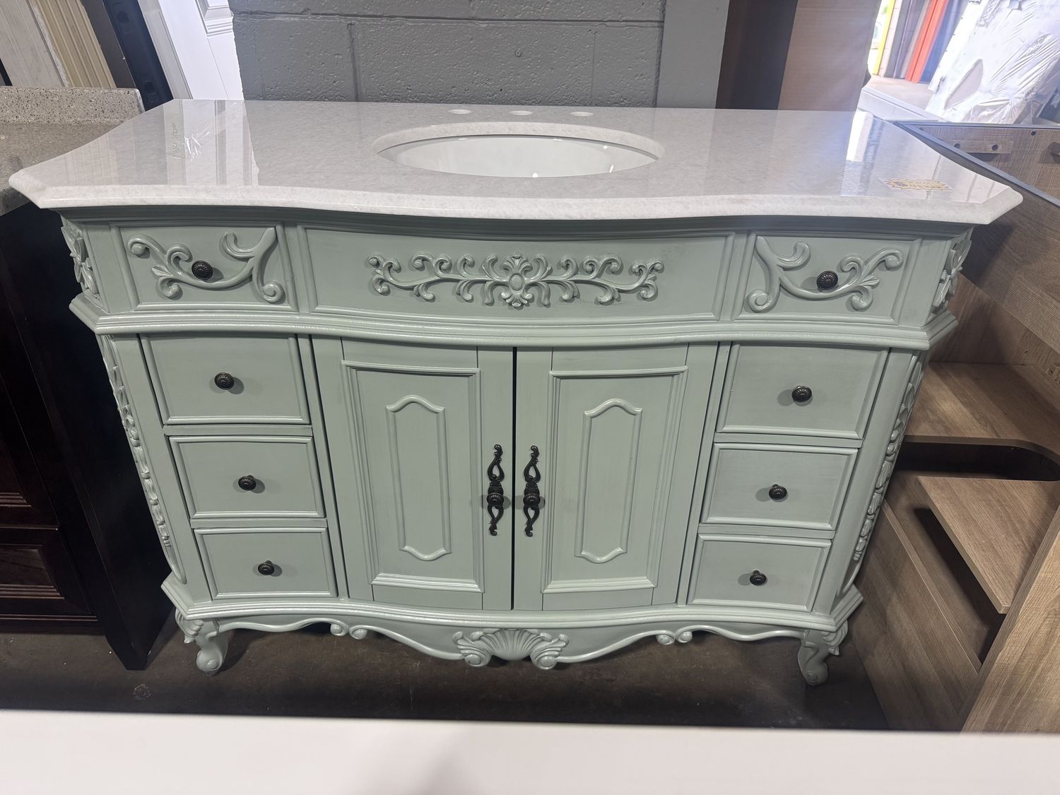 Winslow 48 in. X 22 in. Antique Sage Green Bath Vanity with White Marble Top