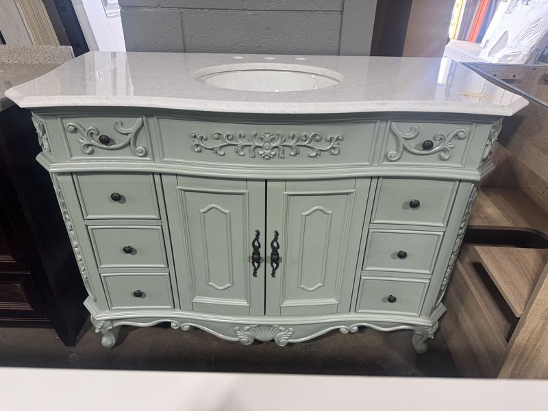 Winslow 48 in. X 22 in. Antique Sage Green Bath Vanity with White Marble Top