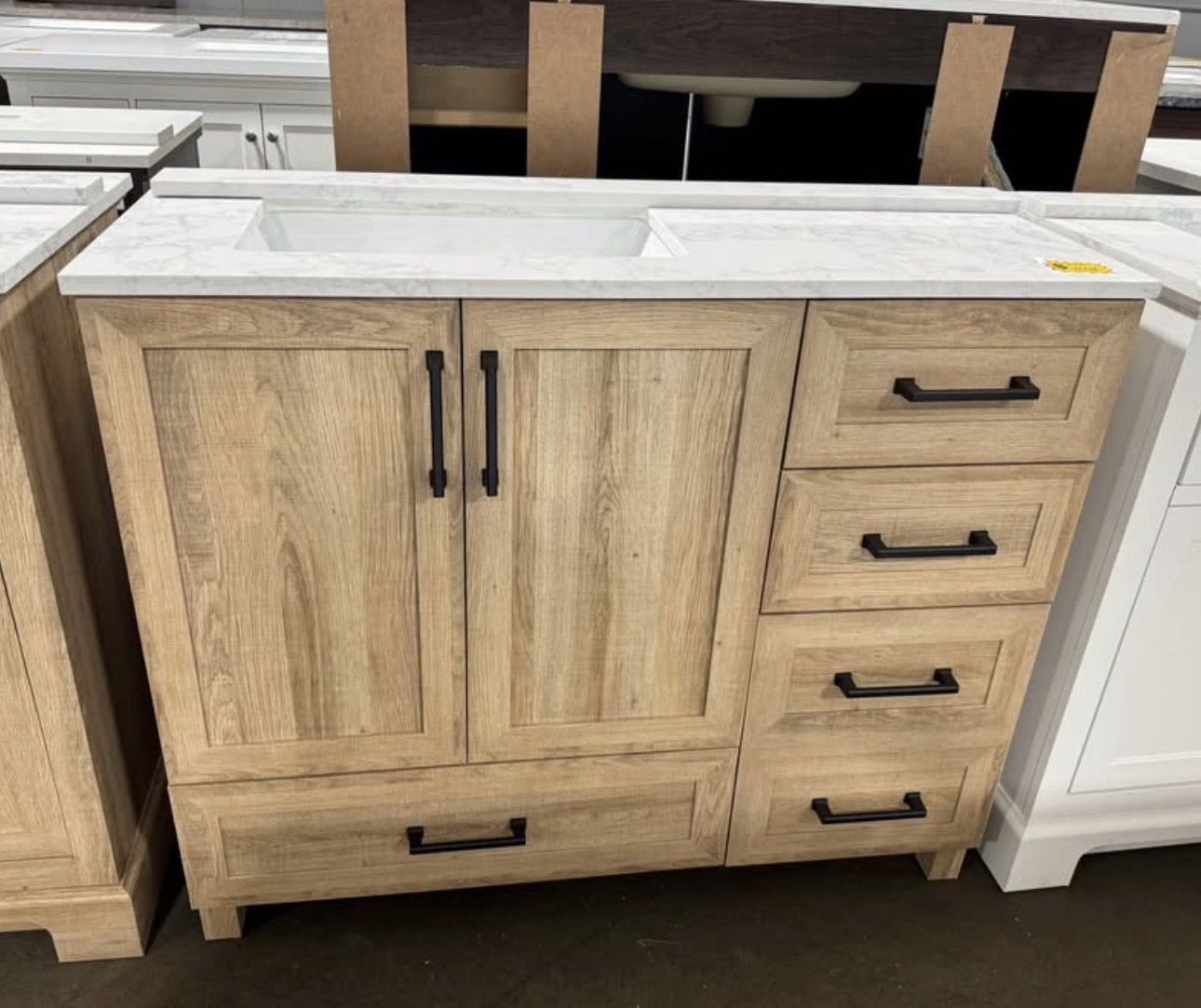 White Oak 42 in. X 19 in. Bathroom Vanity With White Carrara Marble Sink Top