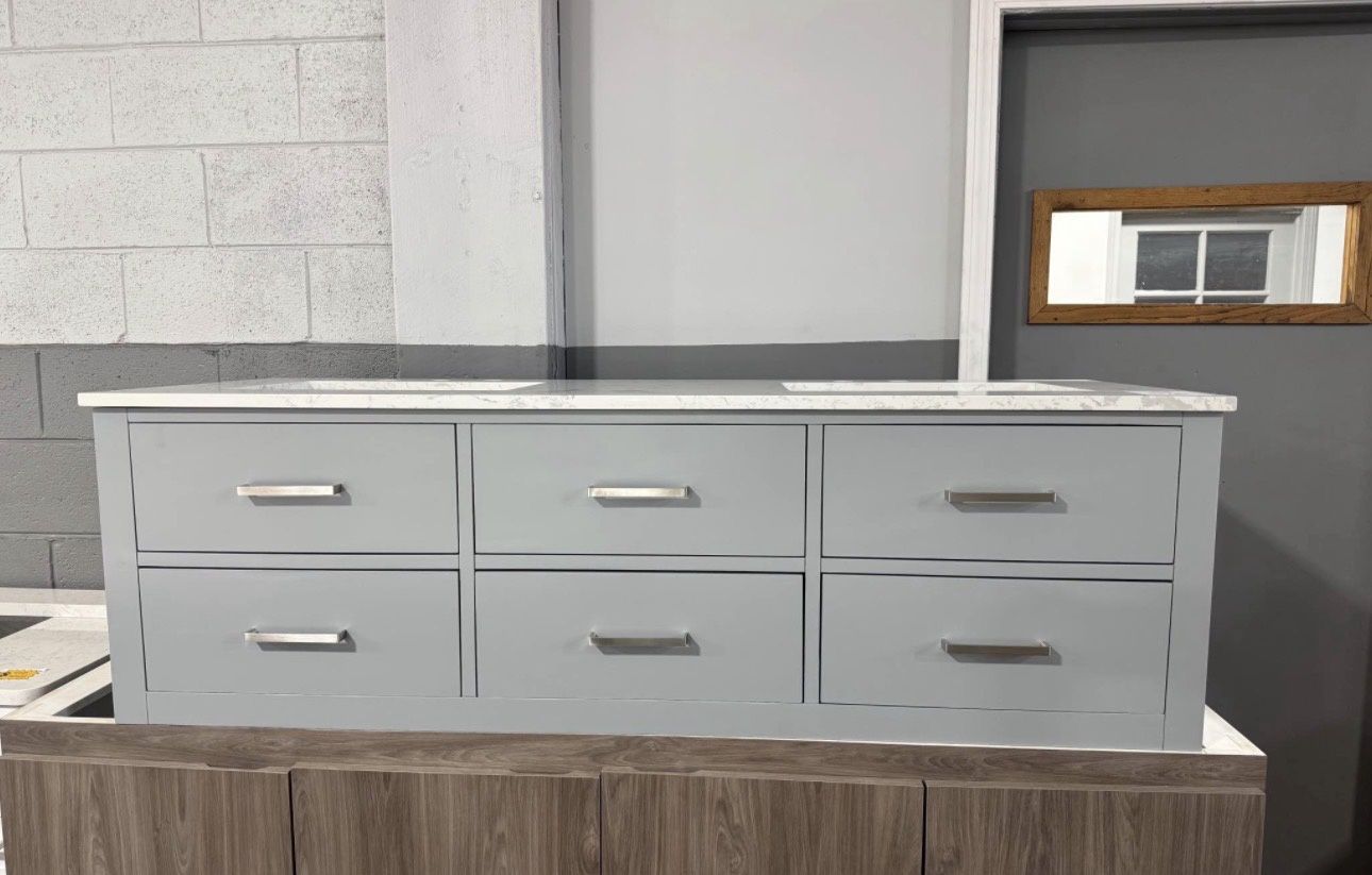 Gray 60 in. X 22 in. Floating Bathroom Vanity With White Cultured Marble Double Sink Top