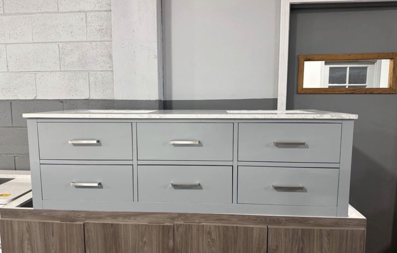 Gray 60 in. X 22 in. Floating Bathroom Vanity With White Cultured Marble Double Sink Top