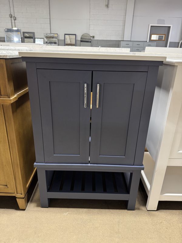 Dark Blue 24 in. X 19 in. Bathroom Vanity With Engineered Stone Sink Top and Backsplash