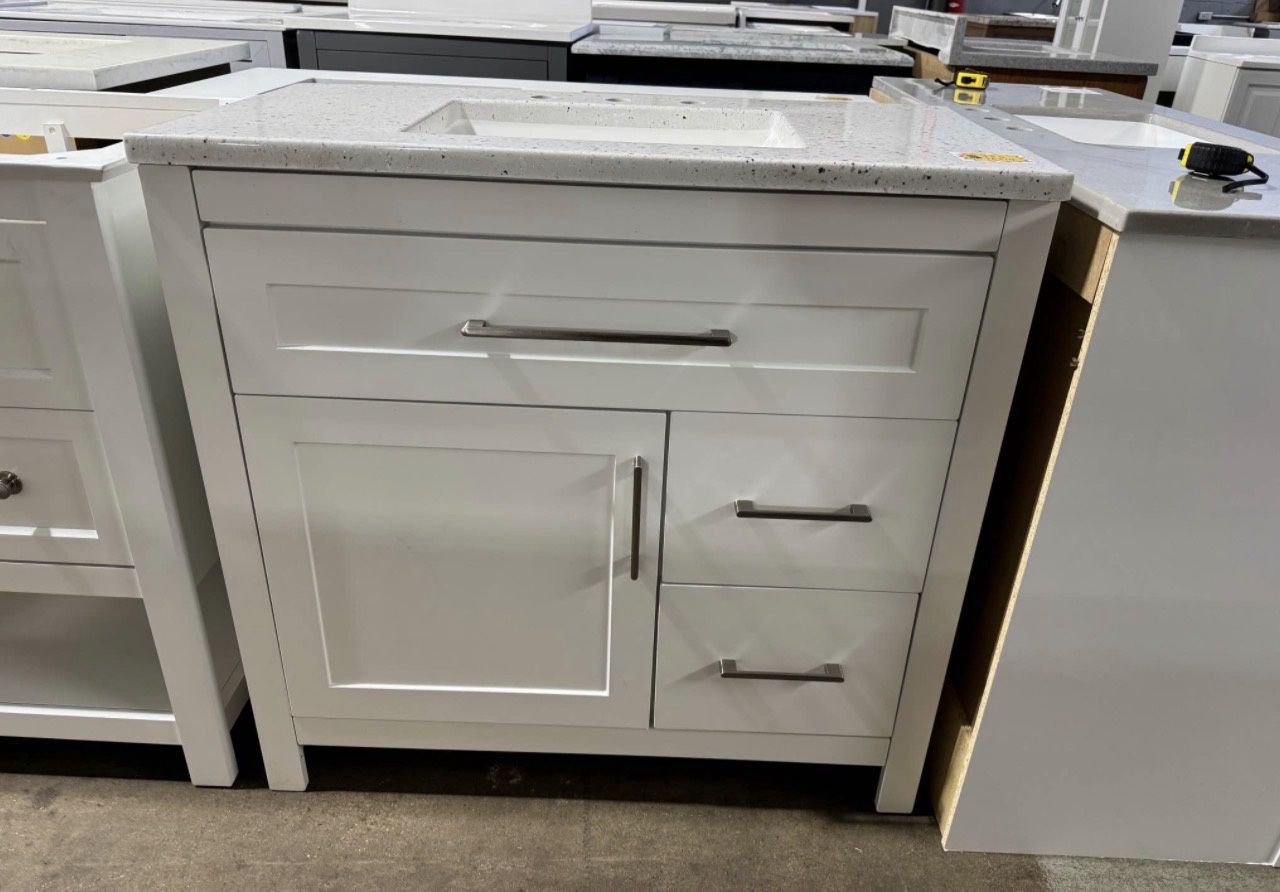 36 in. X 19 in. White Bathroom Vanity With White Ash Cultured Marble Sink Top