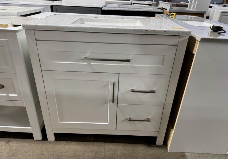 36 in. X 19 in. White Bathroom Vanity With White Ash Cultured Marble Sink Top