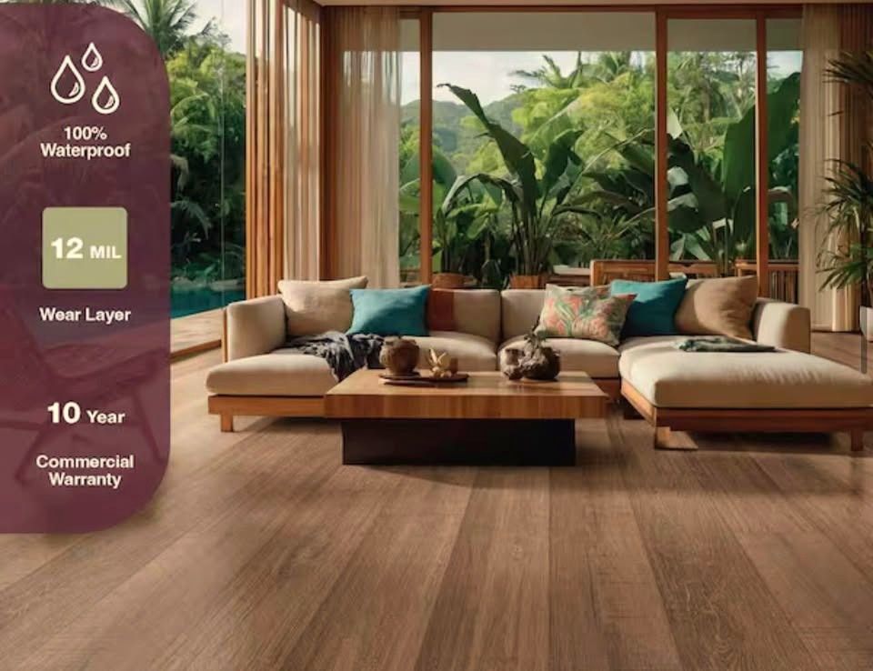 Cassique 12 MIL x 7 in. x 48 in. Greige Wood Look Click Lock Waterproof Rigid Core Vinyl Flooring