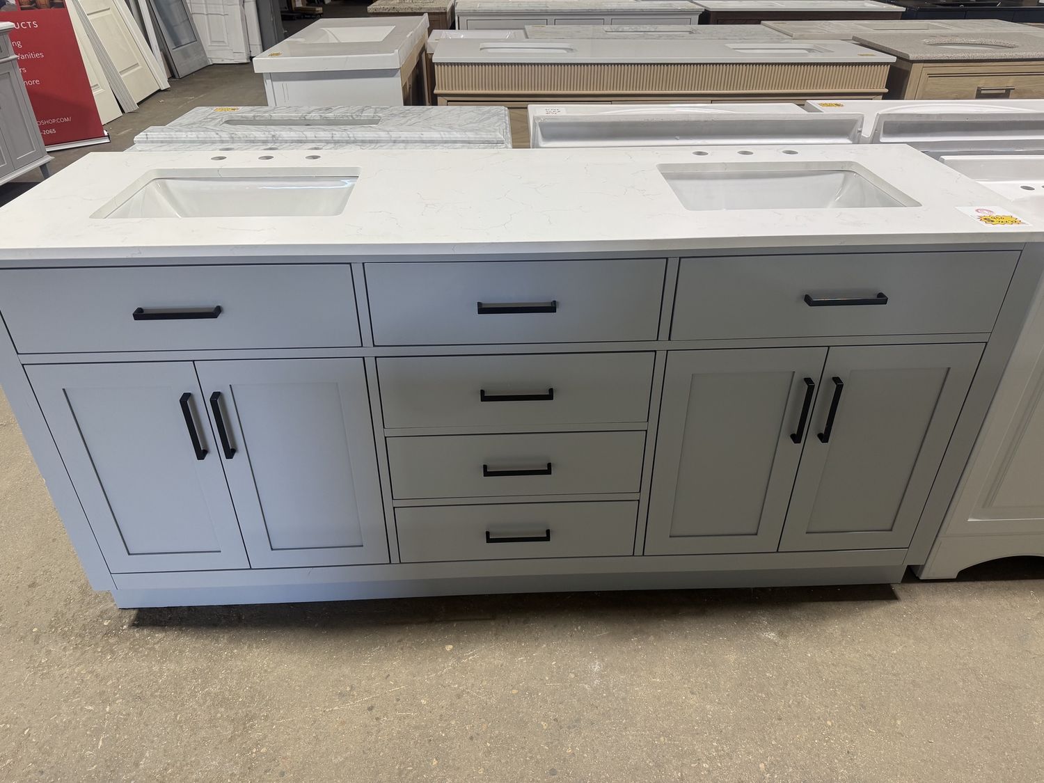 72 in. X 22 in. Gray Bathroom Vanity With White Carrara Marble Sink Top