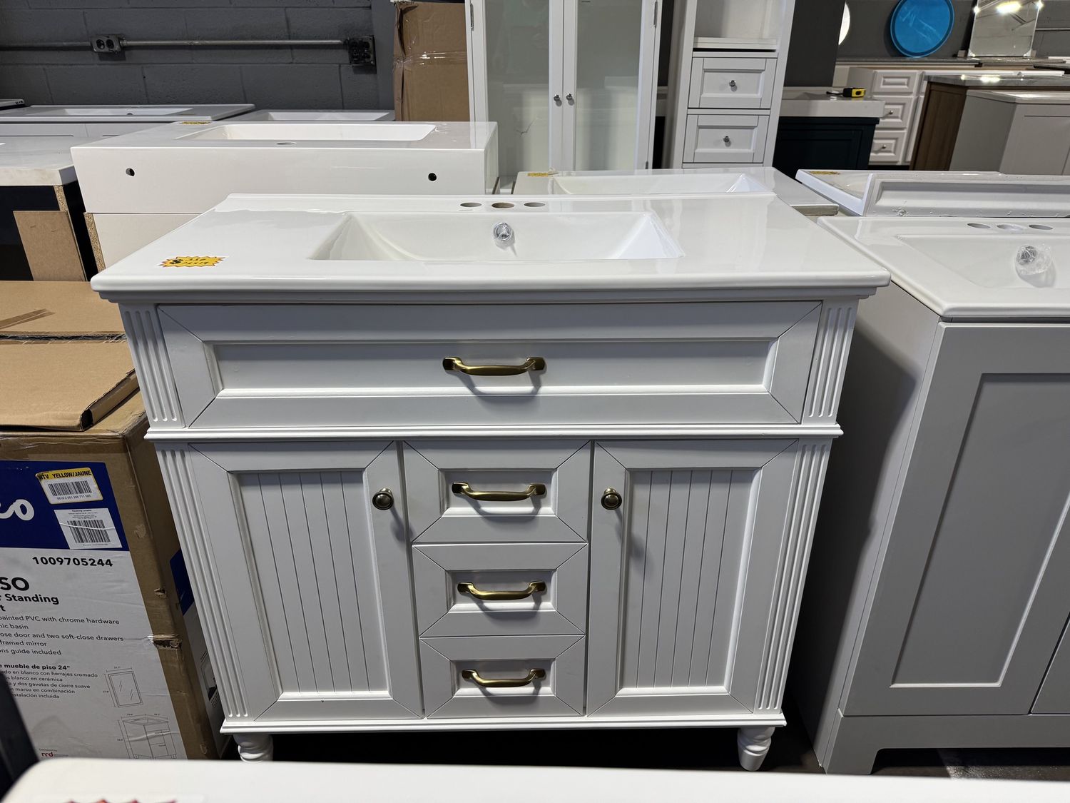 White 36 in. X 19 in. Bathroom Vanity With White Porcelain Sink Top