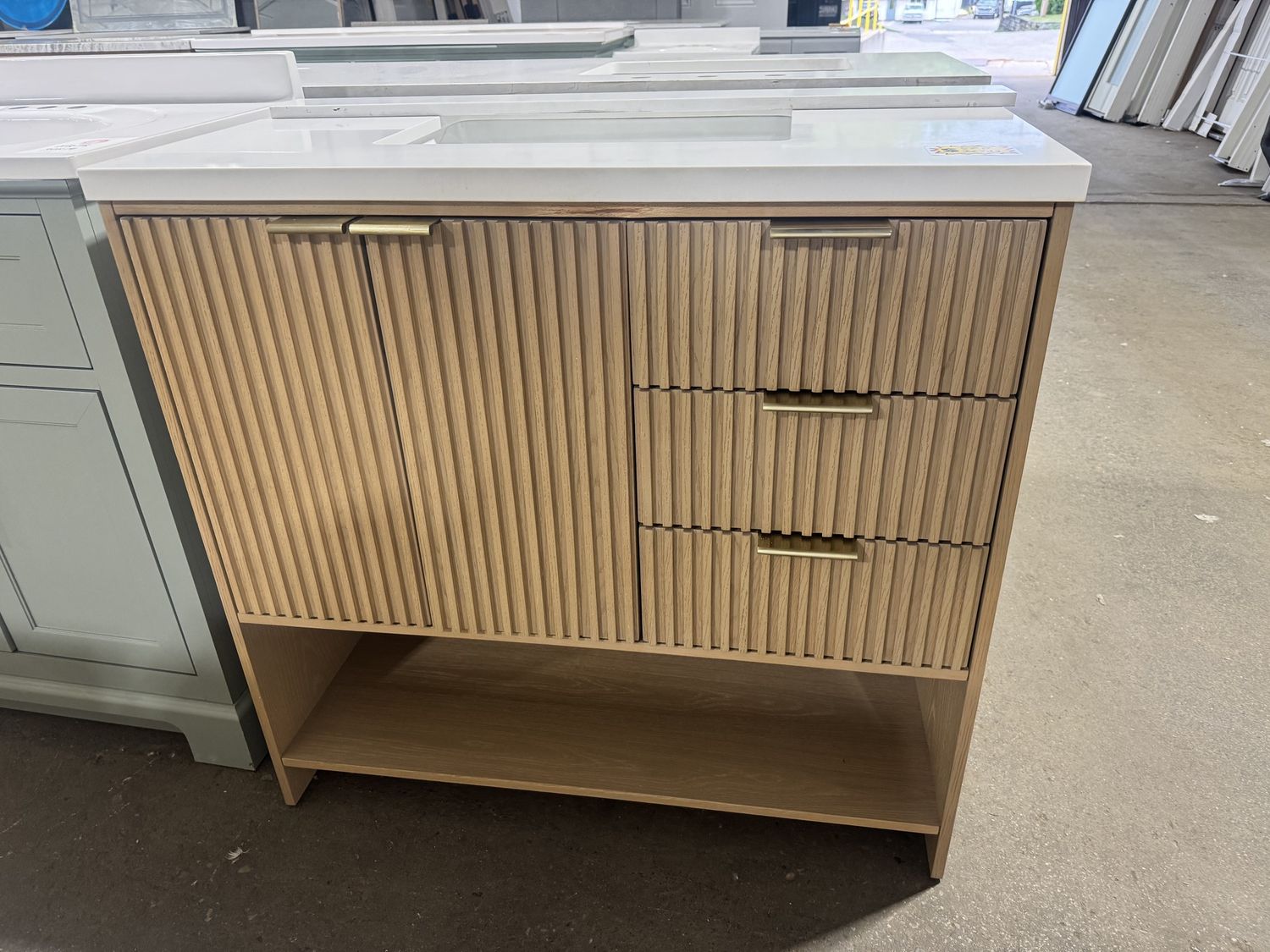 36 in. X 22 in. Natural Oak Bathroom Vanity With White Engineered Stone Top