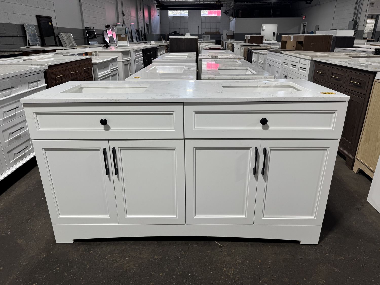 60 in. X 22 in. White Bathroom Vanity With White Carrara Marble Sink Top