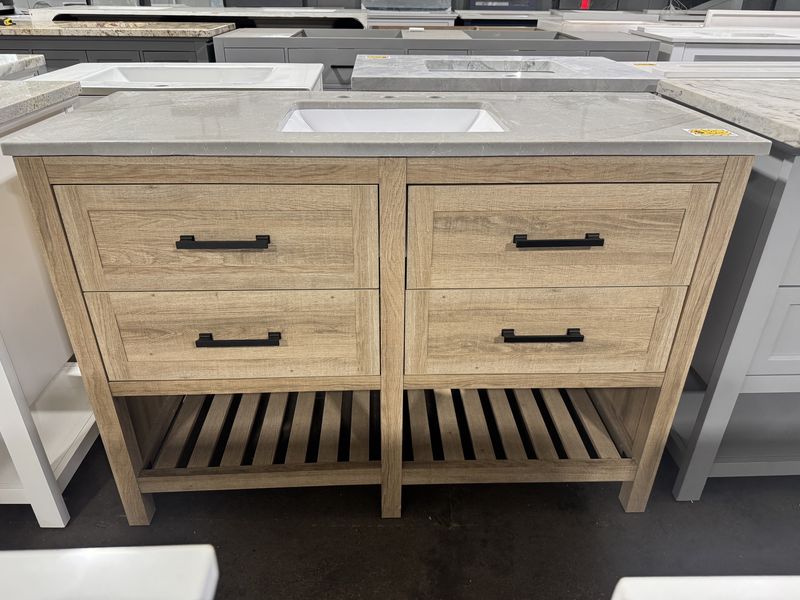 White Oak 48 in. X 19 in. Bathroom Vanity With Gray Cultured Marble Sink Top