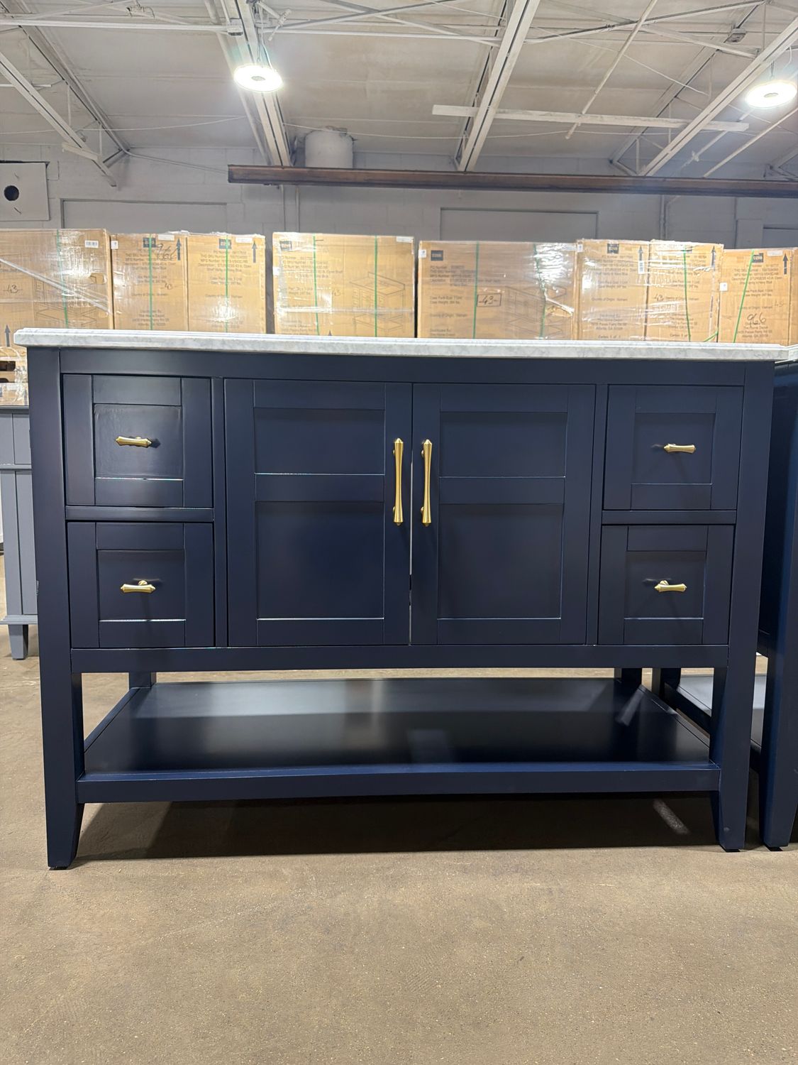 Sturgess 48 in. Navy Blue Bathroom vanity with Marble Top and backsplash