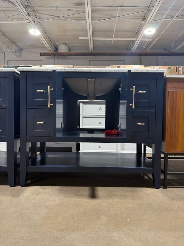 Sturgess 42 in. Navy Blue Bathroom Vanity with Marble Top and Backsplash