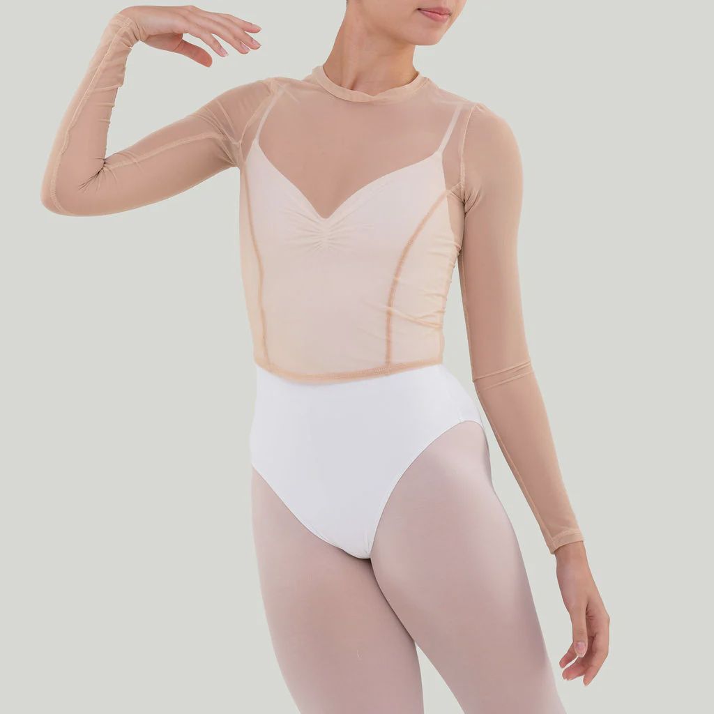 Bullet Pointe Mesh Top-Long Sleeve, Color: Desert, Size: XS