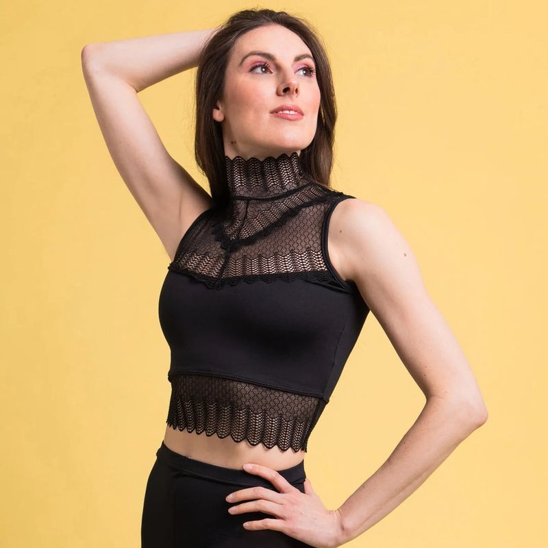 Tiler Peck  mock neck crop top with lace