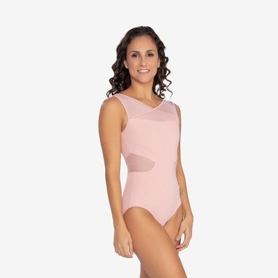 ZAYA Leotard with Crossed Mesh Overlay
