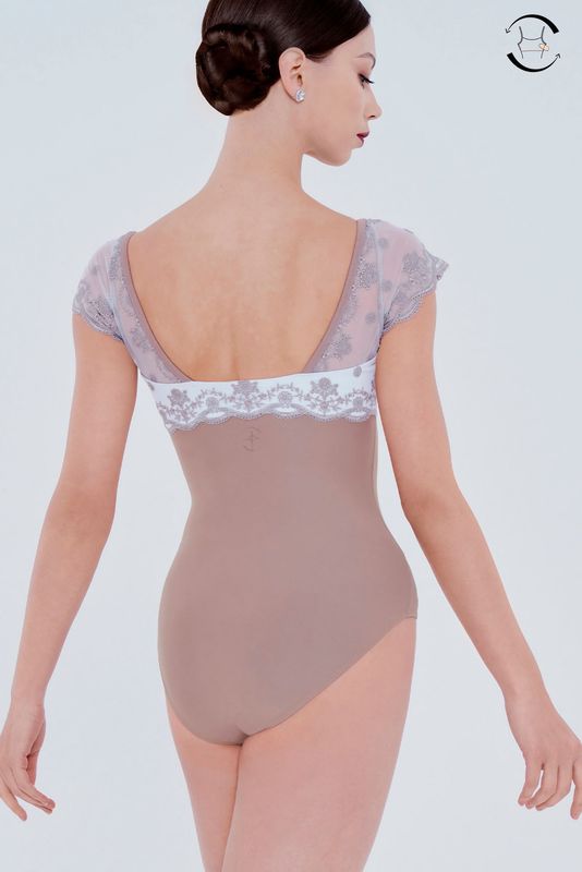 NARCISSE Leotard w Embroidered Tulle Details